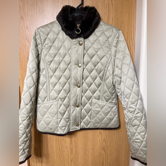 Coach Jackets & Blazers - COACH Women’s Jacket-Size Small Tan-Quilted Rabbit Fur Collar-Gold Snaps